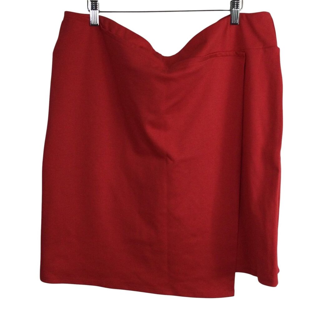 14th & Union Womens Faux Wrap Skirt Ponte Stretch Red Size 1X Plus